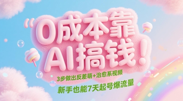 0成本靠AI搞钱！3步做出反差萌+治愈系视频，新手也能7天起号爆流量-云动网创-专注网络创业项目推广与实战，致力于打造一个高质量的网络创业搞钱圈子。