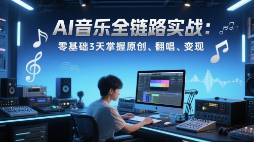 AI音乐全链路实战变现课：零基础3天掌握原创、翻唱、变现-云动网创-专注网络创业项目推广与实战，致力于打造一个高质量的网络创业搞钱圈子。