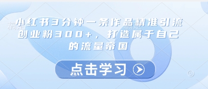 小红书3分钟一条作品精准引流创业粉300+，打造属于自己的流量帝国-云动网创-专注网络创业项目推广与实战，致力于打造一个高质量的网络创业搞钱圈子。