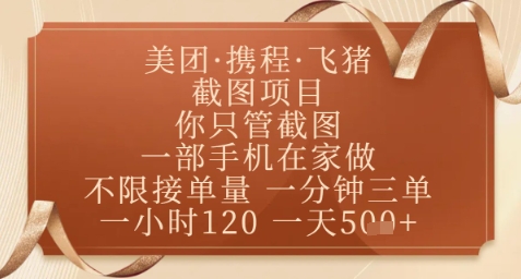 飞猪美团截图项目，你只管截图，一部手机在家做，正规平台无套路，一天5张+【揭秘】-云动网创-专注网络创业项目推广与实战，致力于打造一个高质量的网络创业搞钱圈子。