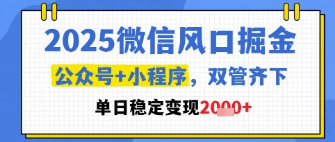 2025微信风口掘金，公众号+小程序双管齐下，单日稳定变现1k+【揭秘】-云动网创-专注网络创业项目推广与实战，致力于打造一个高质量的网络创业搞钱圈子。