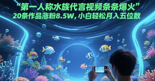 第一人称水族代言视频条条爆火，20条作品涨粉8.5W，小白轻松月入五位数-云动网创-专注网络创业项目推广与实战，致力于打造一个高质量的网络创业搞钱圈子。