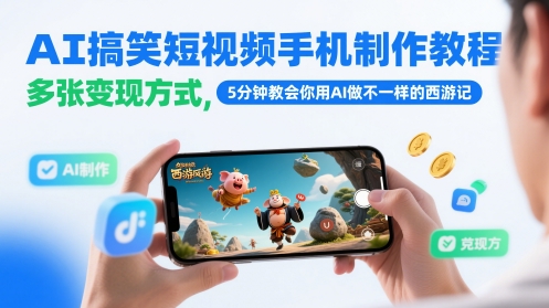 AI搞笑短视频手机制作教程，多张变现方式，5分钟教会你用AI做不一样的西游记-云动网创-专注网络创业项目推广与实战，致力于打造一个高质量的网络创业搞钱圈子。