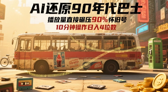 AI还原90年代巴士，一帧就让70后泪崩，播放量直接碾压90%怀旧号，每天操作十分钟，日入四位数-云动网创-专注网络创业项目推广与实战，致力于打造一个高质量的网络创业搞钱圈子。