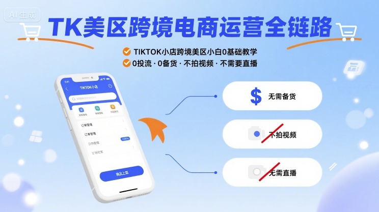 TK美区跨境电商运营全链路，TIKTOK小店跨境美区小白0基础教学，0投流0备货不拍视频不需要直播-云动网创-专注网络创业项目推广与实战，致力于打造一个高质量的网络创业搞钱圈子。