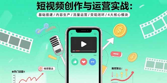 （15819期）短视频创作与运营实战：基础搭建/内容生产/流量运营/变现闭环/4大核心模块-云动网创-专注网络创业项目推广与实战，致力于打造一个高质量的网络创业搞钱圈子。