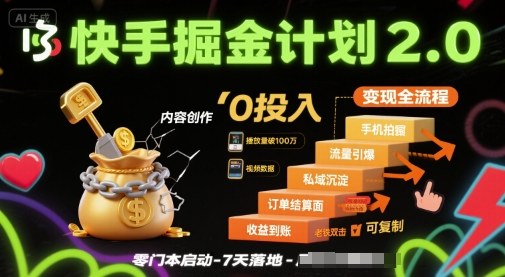 快手掘金计划2.0，快手电商变现全流程，简单可复制，0投入-云动网创-专注网络创业项目推广与实战，致力于打造一个高质量的网络创业搞钱圈子。