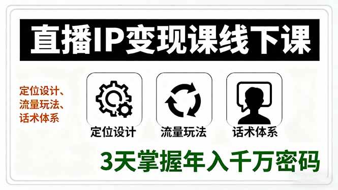 （16065期）直播IP变现课线下课，定位设计、流量玩法、话术体系，3天掌握年入千万密码-云动网创-专注网络创业项目推广与实战，致力于打造一个高质量的网络创业搞钱圈子。