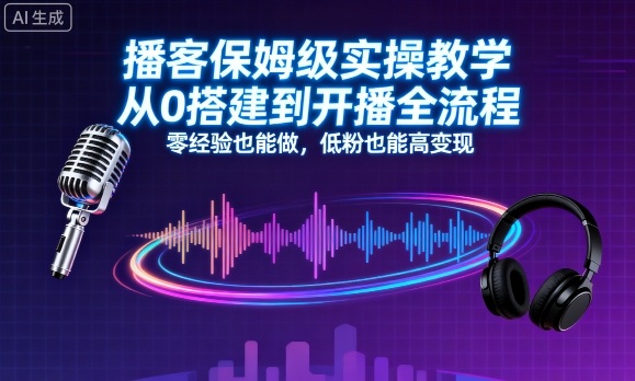 播客保姆级实操教学，从0搭建到开播全流程，零经验也能做，低粉也能高变现-云动网创-专注网络创业项目推广与实战，致力于打造一个高质量的网络创业搞钱圈子。