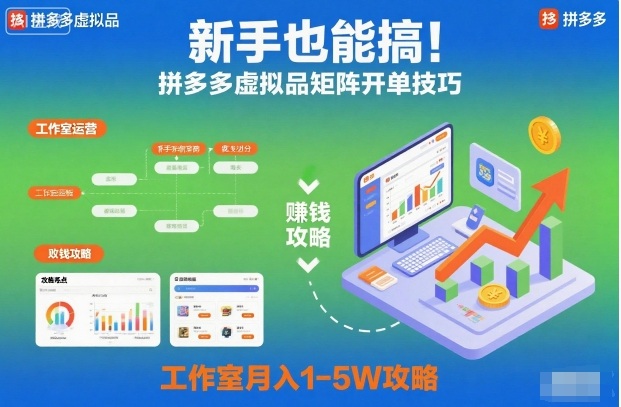 新手也能搞！拼多多虚拟品矩阵开单技巧，工作室月入1-5W攻略【揭秘】-云动网创-专注网络创业项目推广与实战，致力于打造一个高质量的网络创业搞钱圈子。