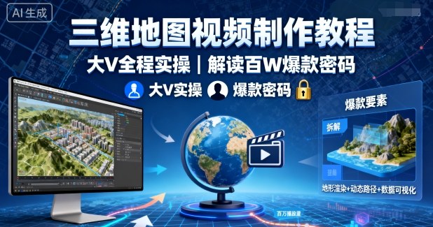 三维地图视频制作教程，大V全程实操，解读百W爆款密码-云动网创-专注网络创业项目推广与实战，致力于打造一个高质量的网络创业搞钱圈子。