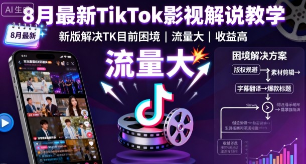 8月最新TikTok影视解说教学，新版解决TK目前困境，流量大，收益高-云动网创-专注网络创业项目推广与实战，致力于打造一个高质量的网络创业搞钱圈子。