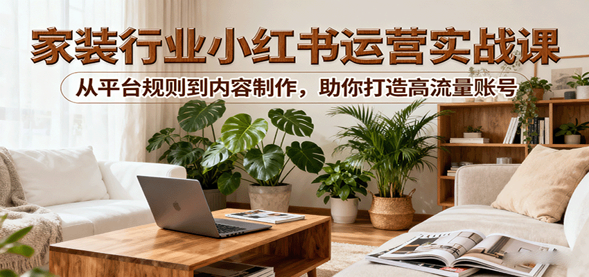 小红书家装行业运营实战课：从平台规则到内容制作，助你打造高流量账号-云动网创-专注网络创业项目推广与实战，致力于打造一个高质量的网络创业搞钱圈子。