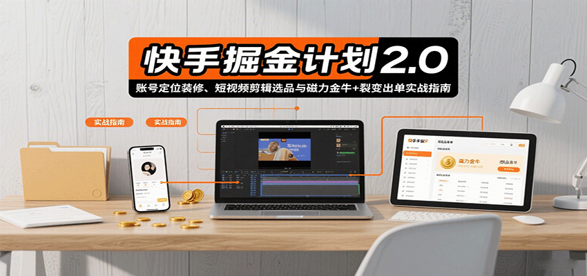 快手掘金计划2.0，账号定位装修、短视频剪辑选品与磁力金牛+裂变出单实战指南-云动网创-专注网络创业项目推广与实战，致力于打造一个高质量的网络创业搞钱圈子。