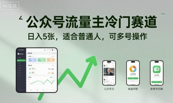公众号流量主冷门赛道，日入5张，适合普通人，可多号操作-云动网创-专注网络创业项目推广与实战，致力于打造一个高质量的网络创业搞钱圈子。
