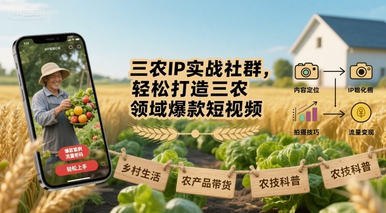 三农IP实战社群，轻松打造三农领域爆款短视频-云动网创-专注网络创业项目推广与实战，致力于打造一个高质量的网络创业搞钱圈子。