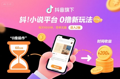 抖音旗下小说平台0撸新玩法，每天挂G60分钟，简单无脑，日入2张【揭秘】-云动网创-专注网络创业项目推广与实战，致力于打造一个高质量的网络创业搞钱圈子。