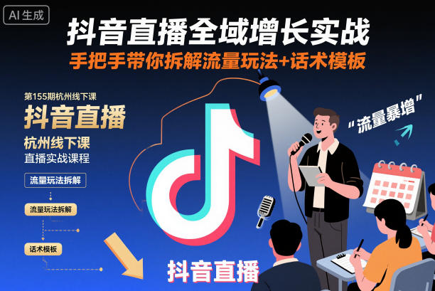抖音直播全域增长实战第155期杭州线下课，手把手带你拆解流量玩法+话术模板-云动网创-专注网络创业项目推广与实战，致力于打造一个高质量的网络创业搞钱圈子。