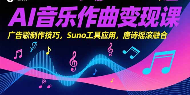AI音乐作曲变现课，广告歌制作技巧，Suno工具应用，唐诗摇滚融合-云动网创-专注网络创业项目推广与实战，致力于打造一个高质量的网络创业搞钱圈子。