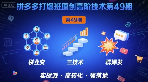拼多多打爆班原创高阶技术第49期，拼多多裂变+阶梯+群爆-云动网创-专注网络创业项目推广与实战，致力于打造一个高质量的网络创业搞钱圈子。