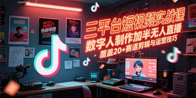 三平台短视频实战课，数字人制作加半无人直播，覆盖20+赛道剪辑与运营技巧-云动网创-专注网络创业项目推广与实战，致力于打造一个高质量的网络创业搞钱圈子。