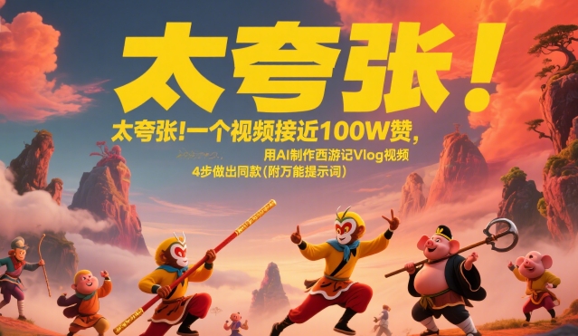 太夸张！一个视频接近100W赞，用AI制作西游记Vlog视频，全流程拆解来了(附万能提示词)-云动网创-专注网络创业项目推广与实战，致力于打造一个高质量的网络创业搞钱圈子。
