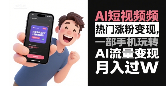 AI短视频热门涨粉变现，一部手机玩转AI流量变现，月入过W-云动网创-专注网络创业项目推广与实战，致力于打造一个高质量的网络创业搞钱圈子。