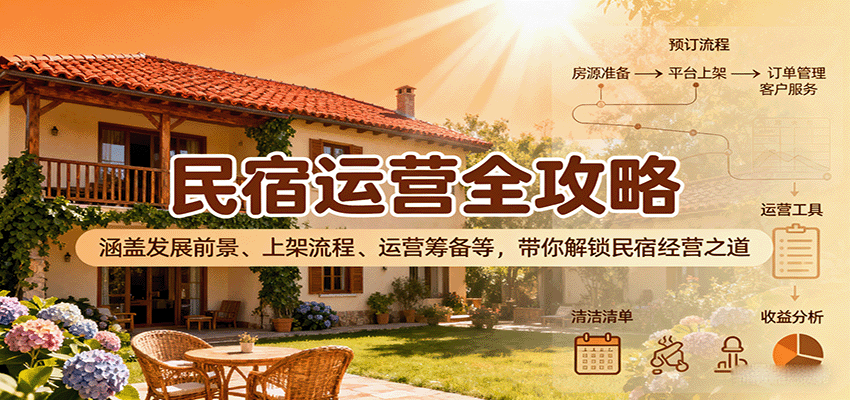 民宿运营全攻略：涵盖发展前景、上架流程、运营筹备等，带你解锁民宿经营之道-云动网创-专注网络创业项目推广与实战，致力于打造一个高质量的网络创业搞钱圈子。