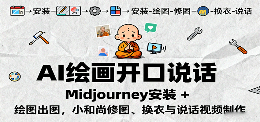 AI绘画开口说话，Midjourney安装 + 绘图出图，小和尚修图、换衣与说话视频制作-云动网创-专注网络创业项目推广与实战，致力于打造一个高质量的网络创业搞钱圈子。
