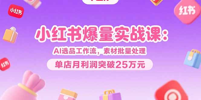 小红书爆量实战课：AI选品工作流，素材批量处理，单店月利润突破25万元-云动网创-专注网络创业项目推广与实战，致力于打造一个高质量的网络创业搞钱圈子。