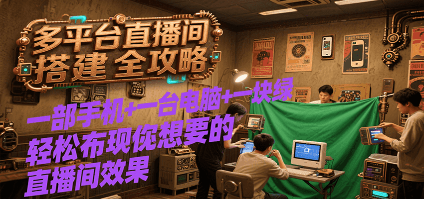 多平台直播间搭建全攻略，一部手机+一台电脑+一块绿布轻松实现你想要的直播间效果-云动网创-专注网络创业项目推广与实战，致力于打造一个高质量的网络创业搞钱圈子。