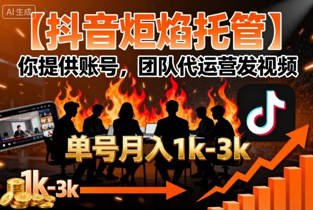 【抖音炬焰托管】你提供账号，团队代运营发视频，单号月入1k+【揭秘】-云动网创-专注网络创业项目推广与实战，致力于打造一个高质量的网络创业搞钱圈子。