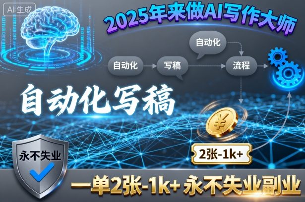 2025年来做AI写作大师，自动化写稿，一单2张-1k+，永不失业副业-云动网创-专注网络创业项目推广与实战，致力于打造一个高质量的网络创业搞钱圈子。