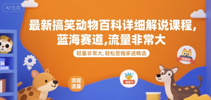 最新搞笑动物百科详细解说课程，蓝海赛道，流量非常大，轻松签独家进精选-云动网创-专注网络创业项目推广与实战，致力于打造一个高质量的网络创业搞钱圈子。