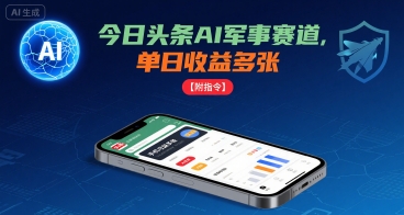 今日头条AI军事赛道，单日收益多张 ，手机可做【附指令】-云动网创-专注网络创业项目推广与实战，致力于打造一个高质量的网络创业搞钱圈子。