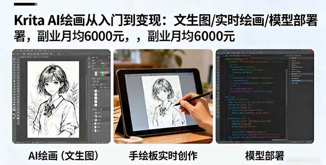 （16222期）Krita AI绘画从入门到变现：文生图/实时绘画/模型部署，副业月均6000元-云动网创-专注网络创业项目推广与实战，致力于打造一个高质量的网络创业搞钱圈子。