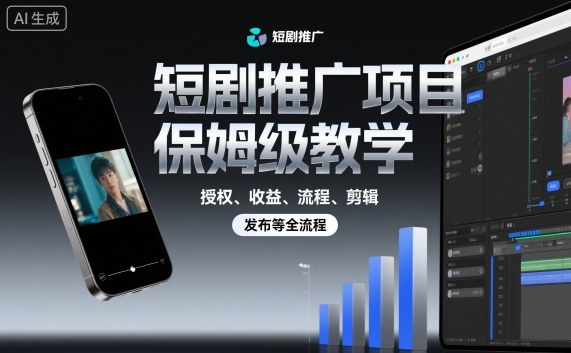 短剧推广项目保姆级教学，授权、收益、流程、剪辑，发布等全流程-云动网创-专注网络创业项目推广与实战，致力于打造一个高质量的网络创业搞钱圈子。