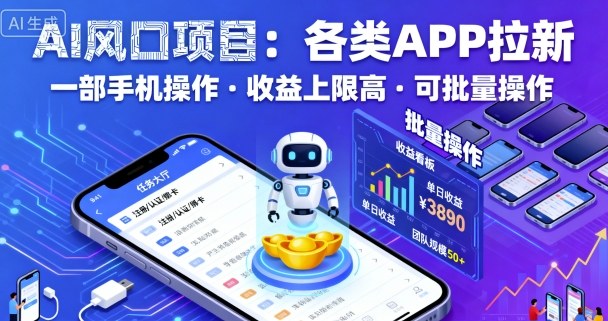 AI风口项目，各类APP拉新，一部手机就可以操作，收益上限高，可批量操作-云动网创-专注网络创业项目推广与实战，致力于打造一个高质量的网络创业搞钱圈子。