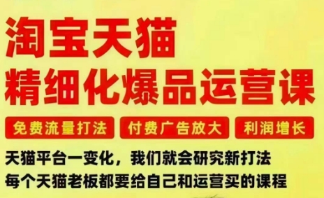 淘宝天猫精细化爆品运营课，免费流量打法-付费广告放大-利润增长-三大核心痛点，一次全部解决-云动网创-专注网络创业项目推广与实战，致力于打造一个高质量的网络创业搞钱圈子。