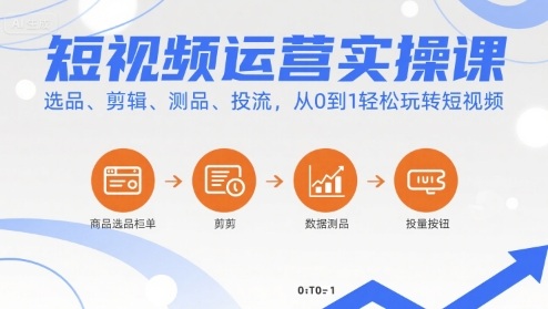 短视频运营实操课，选品、剪辑、测品、投流，从0到1轻松玩转短视频-云动网创-专注网络创业项目推广与实战，致力于打造一个高质量的网络创业搞钱圈子。