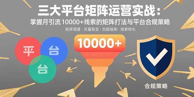 （15841期）三大平台矩阵运营实战：掌握月引流10000+线索的矩阵打法与平台合规策略-云动网创-专注网络创业项目推广与实战，致力于打造一个高质量的网络创业搞钱圈子。