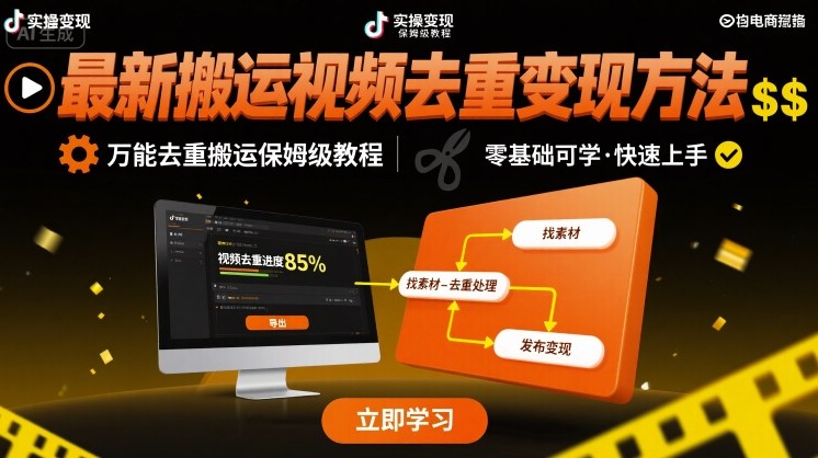 最新搬运视频去重变现方法，万能去重搬运保姆级教程-云动网创-专注网络创业项目推广与实战，致力于打造一个高质量的网络创业搞钱圈子。