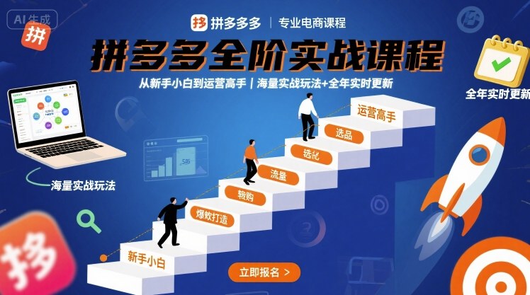 拼多多全阶实战课程，从新手小白到运营高手，海量实战玩法+全年实时更新【2025年9月更新】-云动网创-专注网络创业项目推广与实战，致力于打造一个高质量的网络创业搞钱圈子。