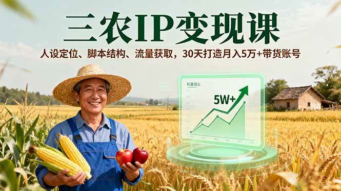 （16044期）三农IP变现课，人设定位、脚本结构、流量获取，30天打造月入5万+带货账号-云动网创-专注网络创业项目推广与实战，致力于打造一个高质量的网络创业搞钱圈子。