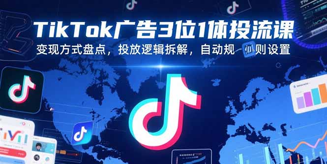 TikTok广告3位1体投流课，变现方式盘点，投放逻辑拆解，自动规则设置-云动网创-专注网络创业项目推广与实战，致力于打造一个高质量的网络创业搞钱圈子。