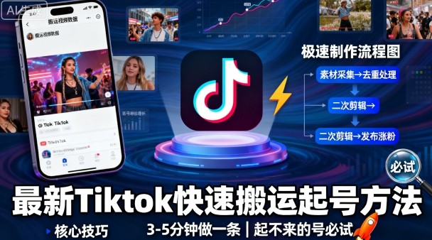 最新Tiktok快速搬运快速起号方法，3-5分钟做一条，起不来的号可以试试-云动网创-专注网络创业项目推广与实战，致力于打造一个高质量的网络创业搞钱圈子。