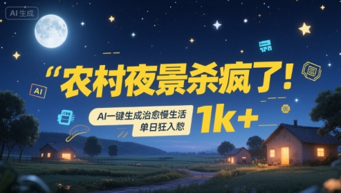 农村夜景杀疯了！AI一键生成治愈系慢生活，单日狂入1k+-云动网创-专注网络创业项目推广与实战，致力于打造一个高质量的网络创业搞钱圈子。