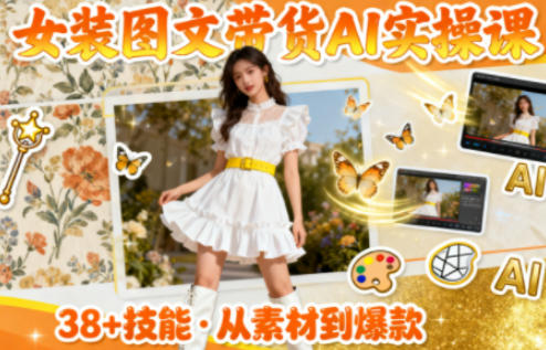 女装图文带货的AI实操课，覆盖38个实用技能，快速提升素材制作效率-云动网创-专注网络创业项目推广与实战，致力于打造一个高质量的网络创业搞钱圈子。