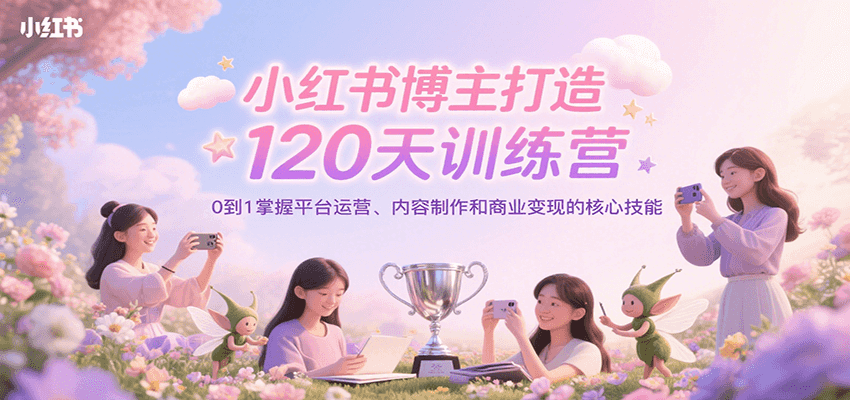 小红书博主打造120天训练营，0到1掌握平台运营、内容制作和商业变现-云动网创-专注网络创业项目推广与实战，致力于打造一个高质量的网络创业搞钱圈子。