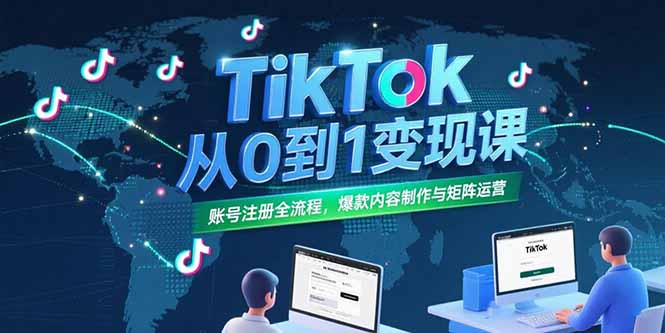 TikTok从0到1变现课，账号注册全流程，爆款内容制作与矩阵运营-云动网创-专注网络创业项目推广与实战，致力于打造一个高质量的网络创业搞钱圈子。